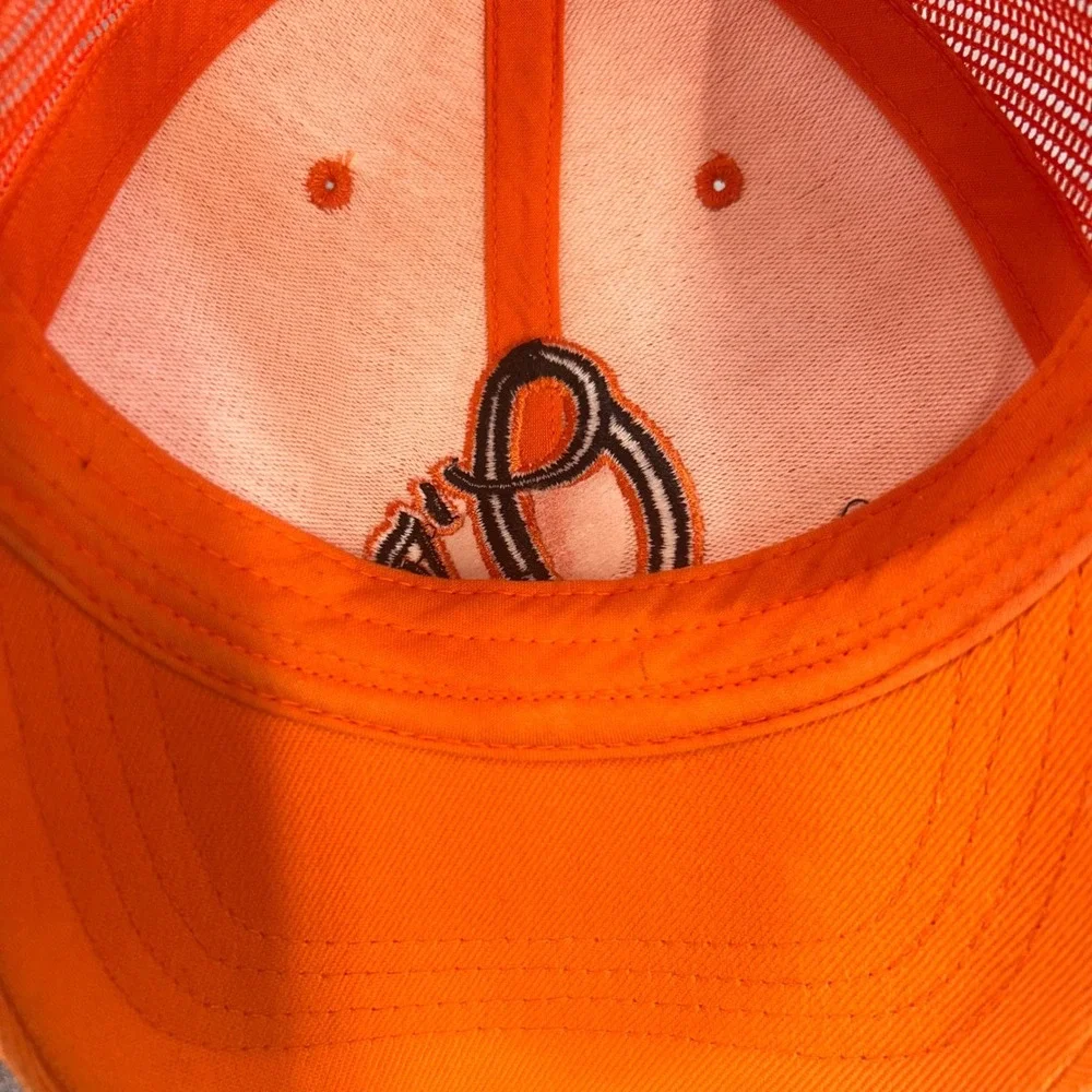 O's Script Mens Orange MLB Trucker Hat Mesh Snapback OSFM